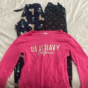 2 comfortable pj pants with a matching pink top to wear with either pair!